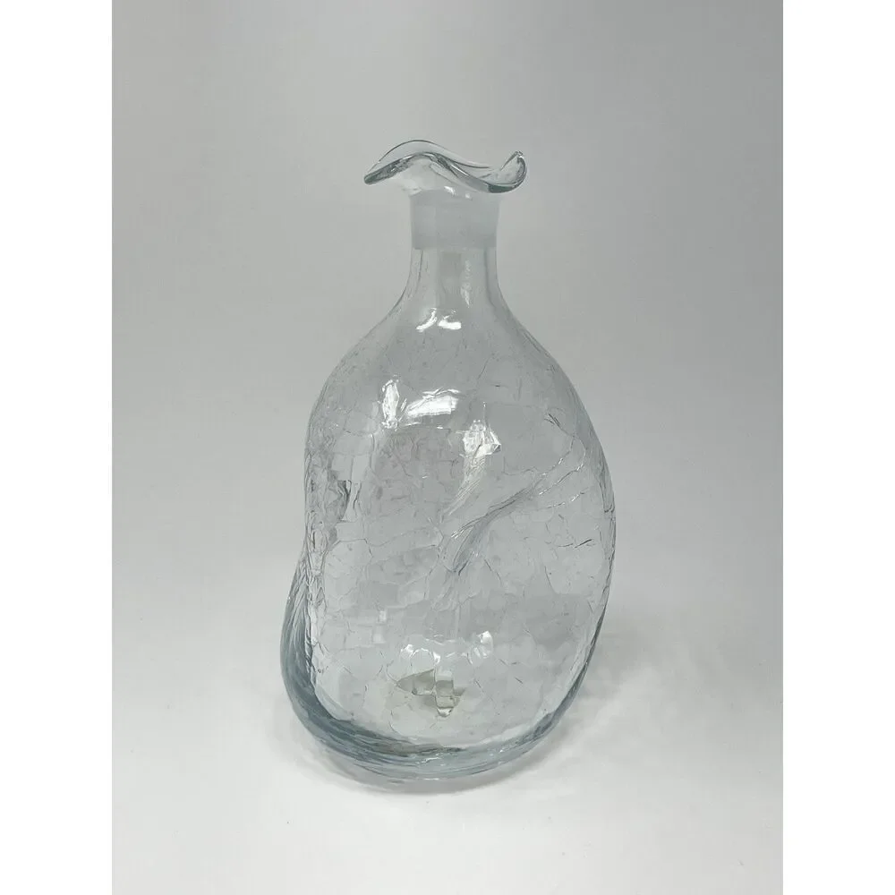 MCM Vintage Blenko #49 Clear Crackle Pinched Glass Decanter **No Stopper**